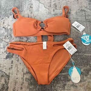 Orange Bandeau Bikini with Decorative Knot